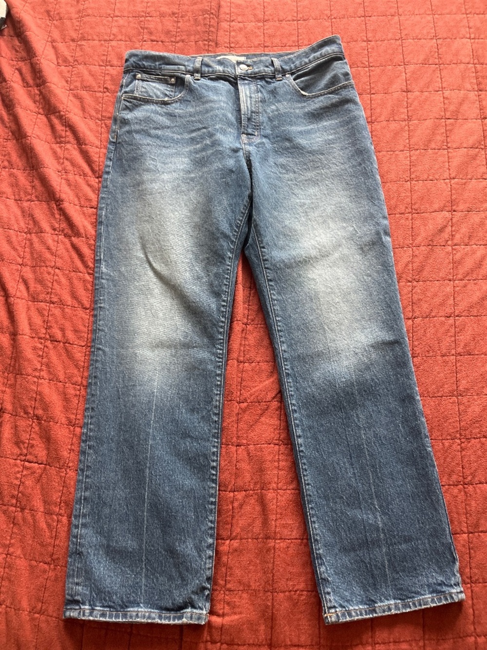 MADEWELL Medium Wash Long Line Straight Jean, 31 inch waist (or Size 10-12)